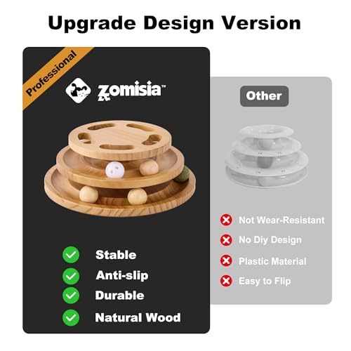 ZOMISIA Cat Ball Track Toy with Puzzle Top, Extra Large Wooden Cat Toys - size: Extra Large Size