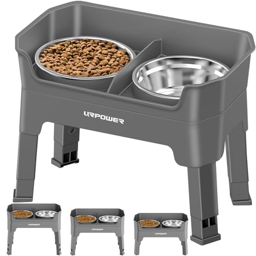 URPOWER Elevated Dog Bowls, 3-in-1 Double Deck Raised Dog Bowl Stand - color: Grey, size: Large