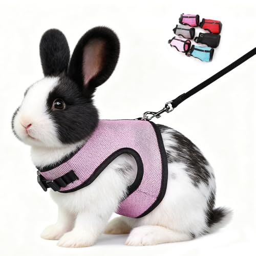 Rabbit Leash and Harness Set Escape Proof Soft Mesh Bunny Harnesses Pink XL - color: Pink, size: XL (Neck:7"-11.5" Chest:9.8"-15.7")