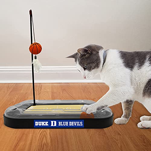 CATS SCRATCHER NCAA Duke University Basketball Court CAT Scratcher Toy with Catnip Filled Plush Basketball Toy & Feather Cat Toy Hanging, with Jingle Bell Interactive Ball Cat Chasing 5-in-1 Kitty Toy - color: Duke University, style: Basketball Court