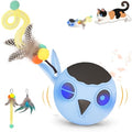 Cat Ball Toy, Upgraded Smart Motion Sensor Moving Ball with 3 Speed Modes & 4 Sounds, Interactive Toy for Indoor Cats, Motion Activated, Chirping Light, 2 Feather Tails(Blue) - color: Blue
