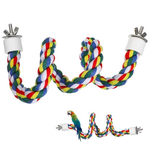 Colorful Bird Rope Perch Stand, Birdcage Swing Spiral Toys, Bird Climbing Standing Bungee Rope Perches Chew Toys Cage Accessories for Cockatiels Parrots Birds (24 inch /60 cm) - size: 24 inch /60 cm