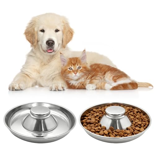 2 Pack Stainless Steel Puppy Bowls, Non-Skid Slow Feeder Bowls for Dogs, Raised Dog Food and Water Dish for Feeding Small Medium Large Breeds, Cats and Multiple Pets - color: 10inch*2