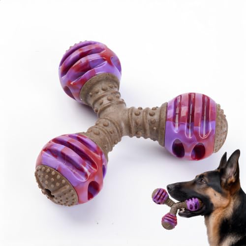 MECOOL Durable Dog Chew Toys for Medium Dogs - Squeaky Rubber Balls with Nylon Reinforcement, Interactive Lick & Chew Toy for Aggressive Chewers, Pet Teething Toy Red,Bacon Flavored - color: Red