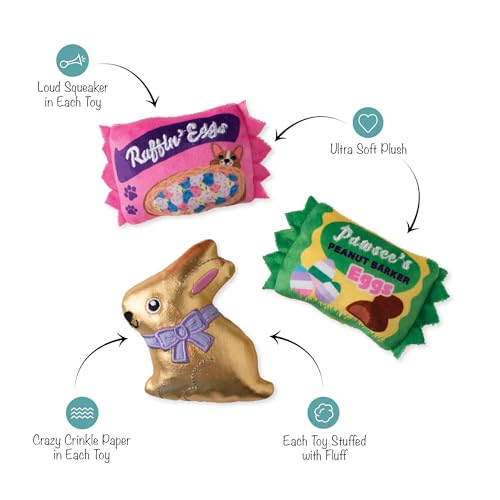 Fringe Studio Plush Dog Toy, 3 Pieces Set, Egg-STRA Sweets, Petshop Collection (662100) - style: Egg-Stra Sweets