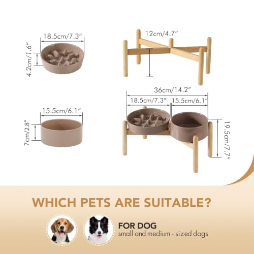 Havniva Elevated Slow Feeder Dog Bowls, 7.3 in Ceramic Slow Feeder Bowl Set - color: Brown Coffee
