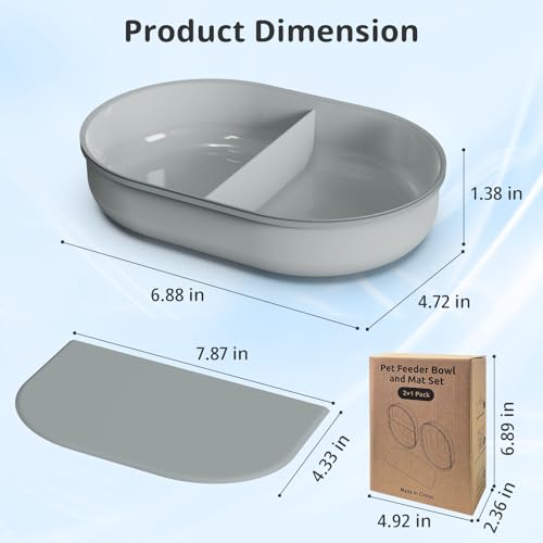 Bowl & Mat Set for Automatic Microchip Cat Pet Feeder, Sealing Ring Design for Keeping Food Fresh and Reducing Odor, Easy to Clean(Grey) - color: Grey Bowls