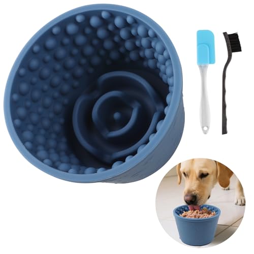 Dog Slow Feeder Lick Bowl - Non-Slip Licking Treat Dispenser for Small Medium Large Dogs, Promotes Anxiety Relief & Prevents Choking, Easy to Clean Feeding Bowl (Dark Blue, L) - color: Dark Blue, size: L