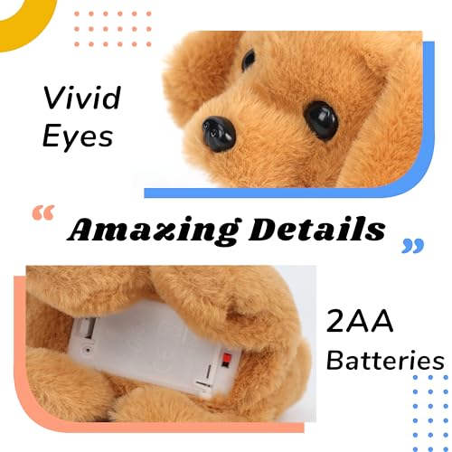 Hopearl Walking Dog Golden Retriever Interactive Electronic Pet Plush Toy Puppy Woof and Moving Animated Nodding Head Gifts for Toddlers Birthday, Dark Brown, 7'' - style: Dog-Dark Brown