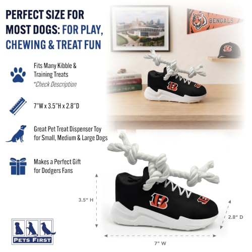 Pets First NFL Cincinnati Bengals Cleat Sneaker Spike Dog Toy, Football Treat Dispenser Chew Toy for Dogs, Interactive Rope Tug Toy, Slow Feeder Natural Rubber Dog Toy with Official Team Logo - color: Cincinnati Bengals
