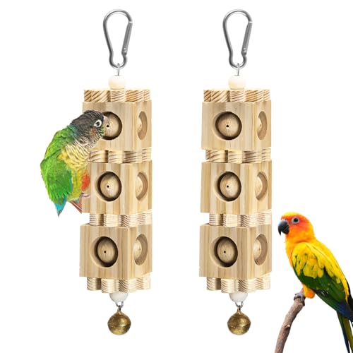 2PCS Bird Chew Toys, Wooden Block Parrot Toy - color: Natural Wood