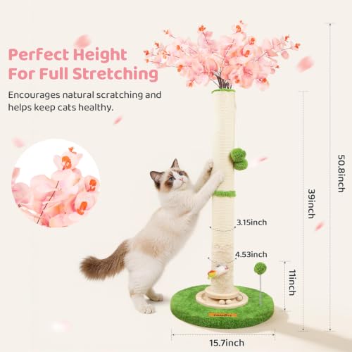 【Material Upgrade】 Famifit 50.4" Flower Cat Scratching Post, Tall Cat Tree - color: White
