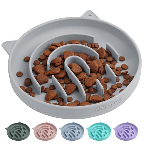 Coomazy Slow Feeder Cat Bowl Silicone Pet Puzzle Feeder for Slow Eating - color: Gray