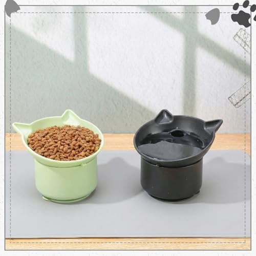 2 Pack Slow Feeder Cat Bowls Silicone Tilted Raised Pet Bowl - color: Black, Green