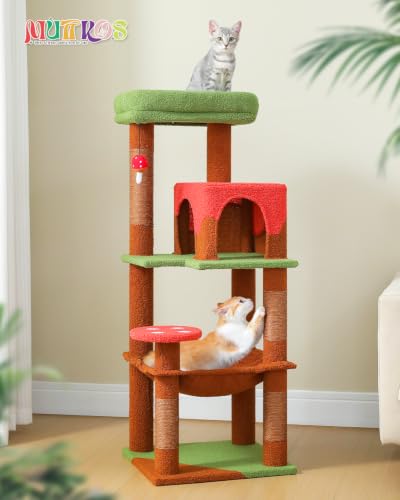 MUTTROS 45.7" Mushroom Cat Tree with Metal Hammock, 6 Tiers, Brown - color: Brown, size: 45.7in