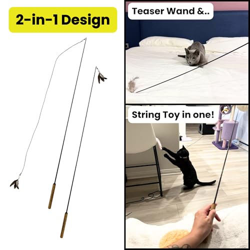 Forever Stick Cat Wand Toy, 3 Strings, Chew Proof Metal Wire - size: Forever Stick and Chew-proof String