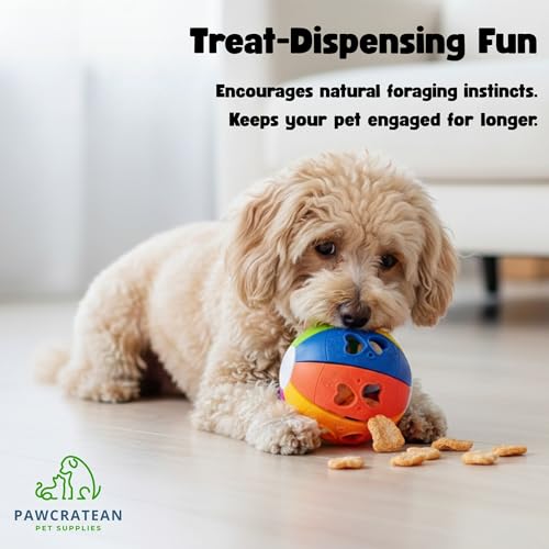 Treats Dispensing Toy Dog Training Cat Ball Puzzle Toy with Bell- Durable, Entertaining Enrichment, Colorful Indoor Exercise