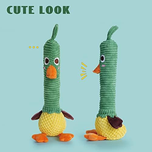 Nocciola 2 in 1 Easter Duck Dog Toy with a Large Rubber Squeaker - Tough Durable Stuffed Squeaky Crinkle Chew Toys for Aggressive Chewers, Medium and Large Breeds - color: Green Duck