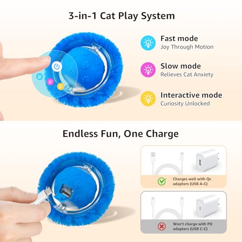 Interactive Cat Toys, Play Mat with Automatic Motion Balls, LED Lights, Bird Chirping Sound, 3 Speed Levels, Indoor Enrichment, Cat Pattern Design