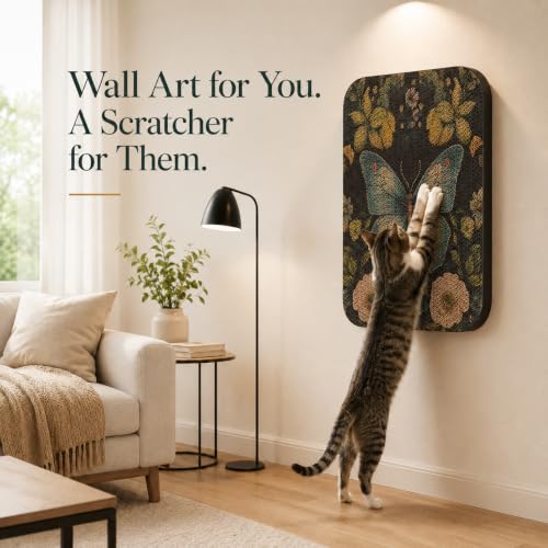 2 Pack Cat Wall Scratcher, Art Cat Scratching Board for Cats - color: Butterfly & Peacock