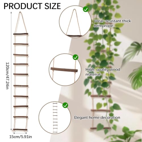 Wooden Rope Ladder Wall Hang, 1 Piece 120×15cm Wooden Branch Ladder Climbing Plants Trellis Hanging Ornaments for Home Decoration - size: 15*120cm