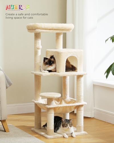 MUTTROS 45.7" Cat Tree with Hammock, Condo & 4 Sisal Posts, Beige - color: Beige, size: 45.7in