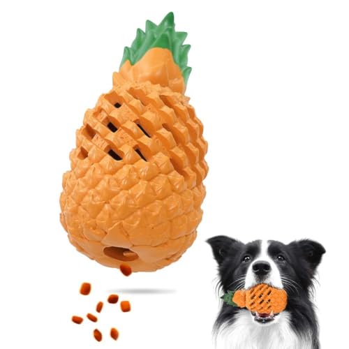 Pineapple Dog Chew Toy, Natural Rubber Treat Dispensing Puzzle Toy with Pineapple Scent, Dental Chew for Aggressive Chewers, Boredom Buster for Teething Puppies & Small Medium Large Dogs, 4 Sizes - color: S Yellow