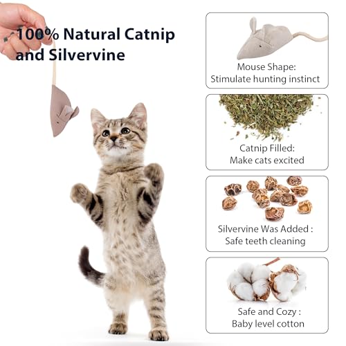 Catnip Mice Cat Toys, 6 Pcs Interactive Fabric Mouse Toys for Indoor Cats - size: Small
