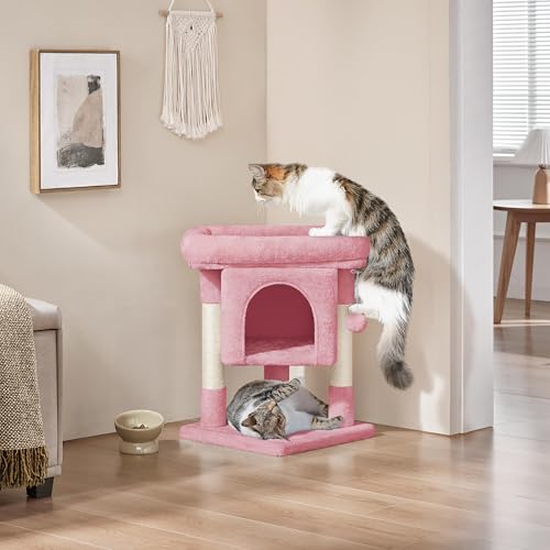 Yaheetech 23.5in Small Low-Profile Cat Tree Condo with Scratching Posts - color: Pink