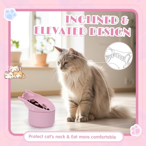 Funnymoom 2 Pack Silicone Cat Slow Feeder, Elevated Slow Feeder Cat Bowl for Dry and Wet Food, Tilted Design with Non Slip Base, Adjustable Angle for Pet(Pink and Blue) - color: Pink and Blue