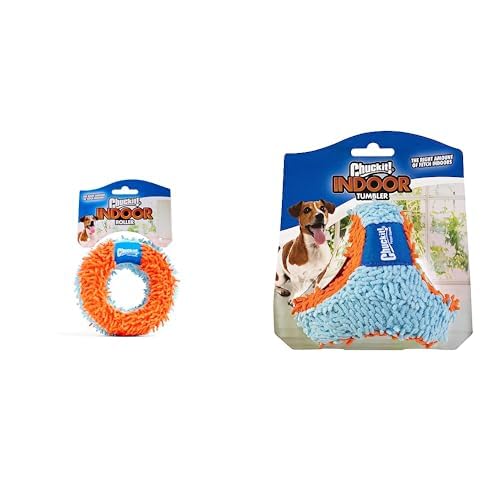 Chuckit! Indoor Dog Toy Bundle - Fetch Roller & 6.5 Inch Tumbler Interactive Toys for Boredom, Orange and Blue