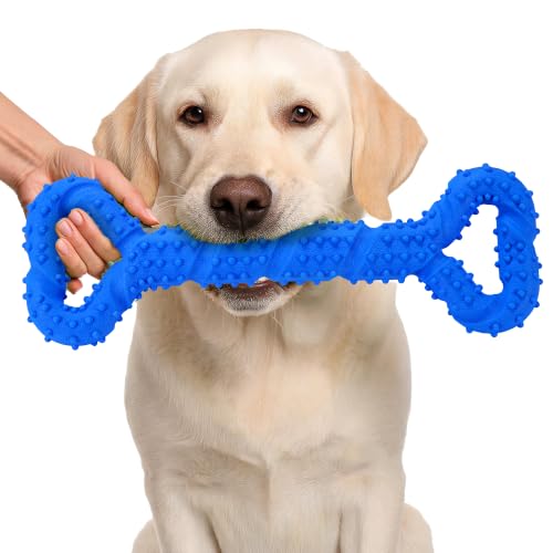 LECHONG Durable Dog Chew Toys 13 Inch Bone Shape Extra Large Dog Toys with Convex Design Strong Tug Toy for Aggressive Chewers Medium and Large Dogs Tooth Cleaning - color: Blue