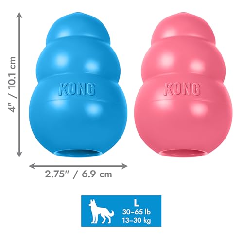 KONG Puppy Classic Toy – 2 Pack – Soft Natural Rubber for Teething, Enrichment, Crate Training & Chew Behavior Training (Large) - size: Large