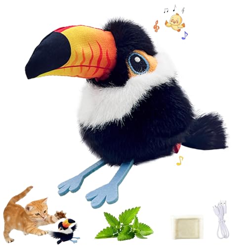Interactive Cat Toys for Indoor Cats, Flying Bird Toy with Flapping Wings - color: Black White