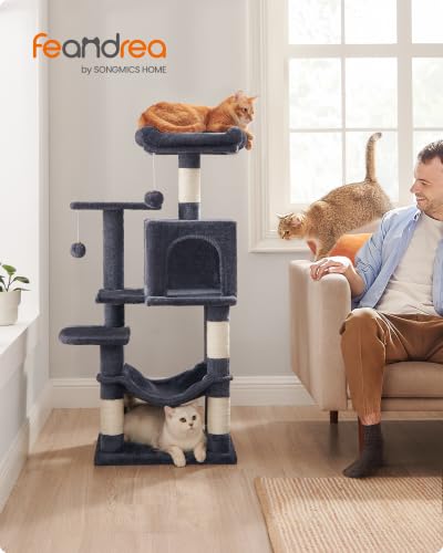 Feandrea Cat Tree, 44.1-Inch Cat Tower, Multi-Level Condo, Smoky Gray - color: Smoky Gray, size: 44.1 Inches