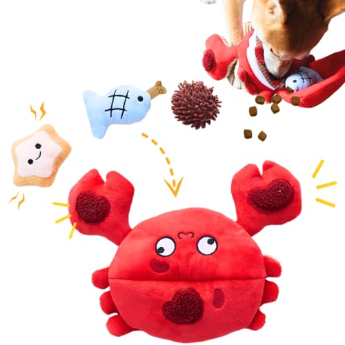 Hide and Seek Plush Dog Toys, Crab Interactive Toy for Small Dogs, Red Puppy Puzzle Squeaky Toys with Crinkle Papers, Durable Snuffle Dog Toys for Medium Pet - color: Red Crab