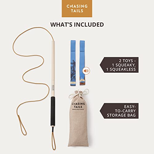 Chasing Tails Flirt Pole for Small Dogs - 26 Inch with 70 Inch Rope and Two Toys -Interactive Play Equipment for Small and Medium Breeds - Durable and Fun Exercise Tool for Active Pets - size: Pole - 26 Inch
