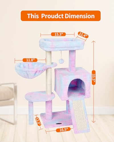 Cute Cat Tree Kitten Cat Tower Condo Furniture Scratching Posts Hammock - color: Rainbow