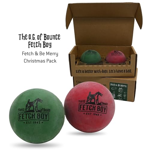 The O.G. of Bounce Rubber Dog Ball, Christmas Dog Toy, Made in USA, 2.5 inches, Fetching Breeds, Xmas Dog Gift, 2 Pack Holiday Box - color: Red & Green