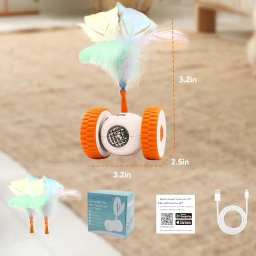 Cat Toys Cat Remote Control Toy, APP Bluetooth Connect Remote Control Cat Toys for Indoor Cats Electronic Automatic Moving Mouse Cat Toy with 6 Lights USB Rechargeable (Orange)