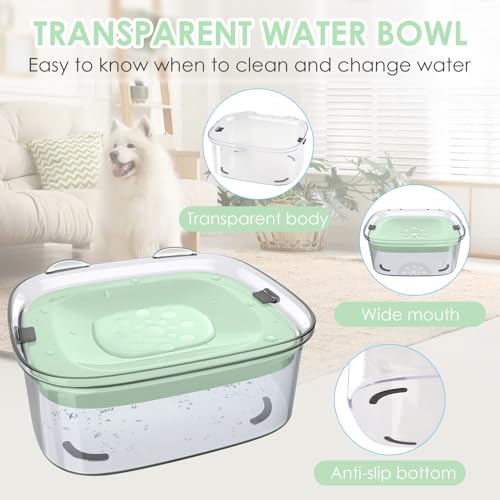AONKEY 3L No Spill Dog Water Bowl with Slow Drinking Disk(Sprout Green) - color: Sprout Green
