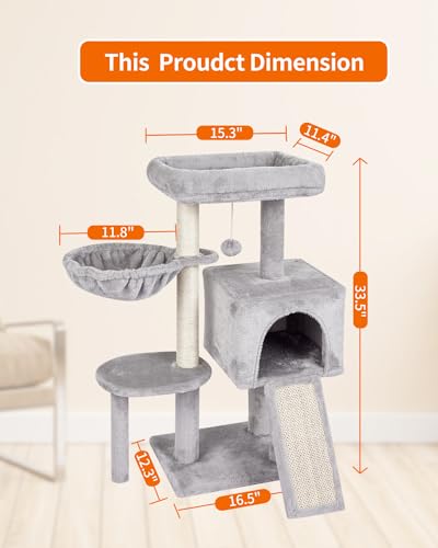 Cute Cat Tree Kitten Cat Tower Condo Furniture Scratching Posts Hammock - color: Grey