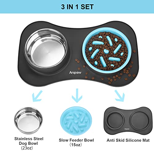 Slow Feeder Dog Bowls 3 in 1 Stainless Steel Food Water Bowl to Slow Eating - color: Dark Grey, size: Small ＆ Medium Breed