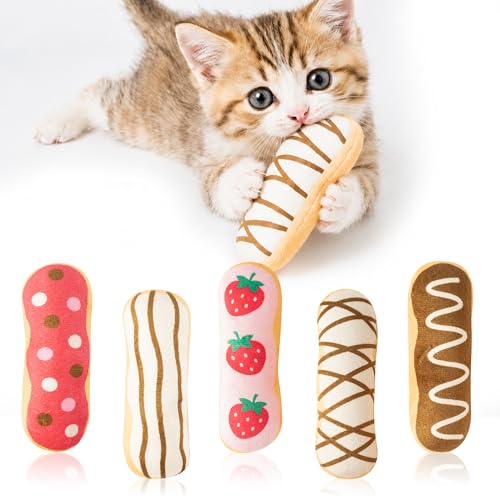5Pcs Eclair Catnip Toys, Plush Interactive Cat Toy Set for Indoor Cats - style: Eclair