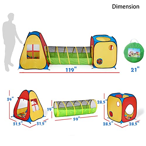 UTEX 3 in 1 Pop Up Play Tent with Tunnel, Indoor/Outdoor Playhouse - color: Red/Yellow & Square Tent
