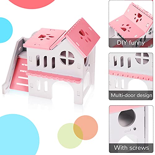 Skylety 5 Pcs Hamster Toys Wooden Accessories, 6.3 x 3.93 x 5.5 inch, Pink - color: Pink