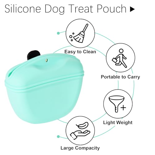 Cosmos 2 Pcs Pet Treat Bag Dog Training Pouch Silicone Portable Pet Training Container Dog Treat Holder with Buckle Closure and Waist Clip Dog Treat Pouches for Pet Training (Pink & Cyan) - color: Pink & Cyan