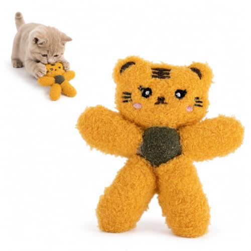 Plush Catnip Toys for Indoor Cats, Interactive Kitten Chew Toys for Teething & Dental Care, Durable Nylon Animal Shape Kicker Toy with Natural Catnip Ball for Boredom Relief (Tiger) - color: Tiger