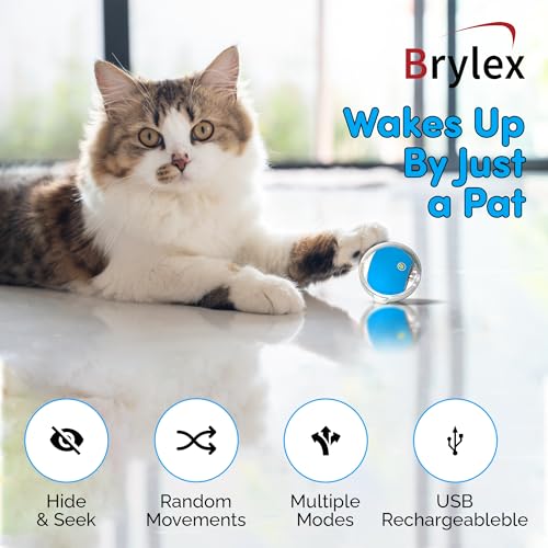 Brylex Interactive Cat Toys, Motion-Activated Rolling Ball with Play Mat, Automatic Hide-and-Seek Game, Fast & Slow Modes, USB Rechargeable Cat Enrichment Toy, 28" Play Mat - color: White Grain