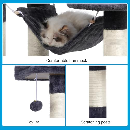 Hey-brother Cat Tree Tower with Sisal Scratching Posts, Big Condo, MPJ020G - color: Smoky Gray